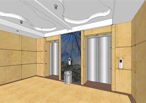 某现代风格电梯间装饰设计SU(草图大师)模型含JPG效果图