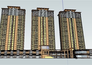 某现代连栋高层商住楼建筑设计SU(草图大师)模型
