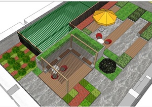 某现代风格露台花园景观规划设计SU(草图大师)模型含JPG图片