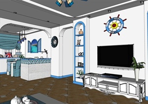 某地中海风格住宅室内装饰设计SU(草图大师)模型含JPG效果图