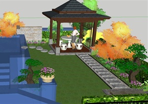 现代别墅花园景观方案SU(草图大师)精致设计模型
