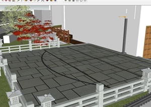 某简约现代中式风格别墅庭院景观规划设计SU(草图大师)模型