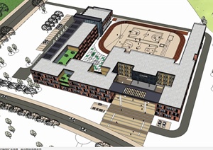 某现代风格校园主体楼建筑设计SU(草图大师)模型含JPG图片