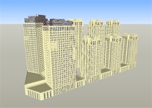新古典风格高层商业住宅小区建筑设计SU(草图大师)模型