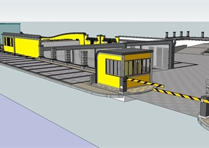 小区地下入口车库与入口景观处理方案SU(草图大师)精致设计模型