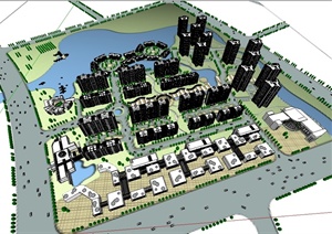 某现代风格详细滨水住宅小区规划设计SU(草图大师)模型