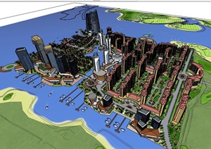 某欧式风格详细临河整体住宅区概念规划设计SU(草图大师)模型