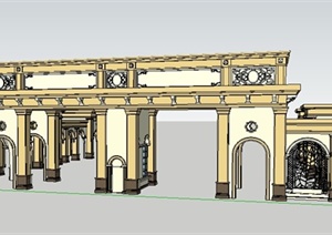 古典风格大门及景观廊设计SU(草图大师)模型