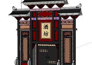 中式风格酒坊大门门头设计SU(草图大师)模型