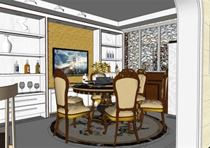 美式风格详细精品室内住宅空间设计SU(草图大师)模型