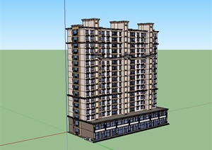 某简欧风格商业住宅建筑设计SU(草图大师)模型