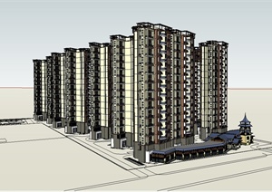 某东南亚风格高层住宅小区建筑设计SU(草图大师)模型
