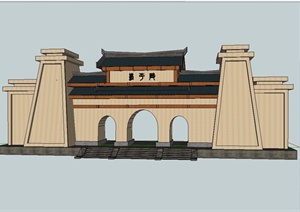 古典中式风格陵园大门设计SU(草图大师)模型