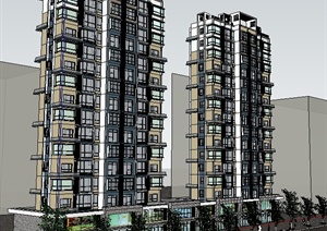 现代高层连栋商住楼建筑设计SU(草图大师)模型