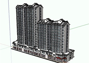 某简约现代中式风格高层商住楼建筑设计SU(草图大师)模型