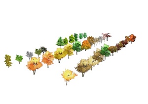 多棵不同的景观树木植物设计SU(草图大师)模型