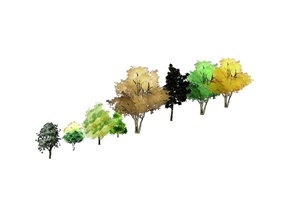 某多棵详细的景观树木素材设计SU(草图大师)模型
