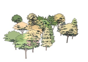 多棵2d手绘植物素材设计SU(草图大师)模型