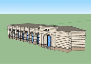 新古典风格单层售楼处建筑设计SU(草图大师)模型