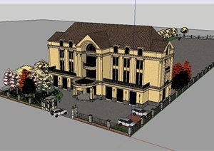 某欧式风格详细厂房大门和办公楼建筑设计SU(草图大师)模型