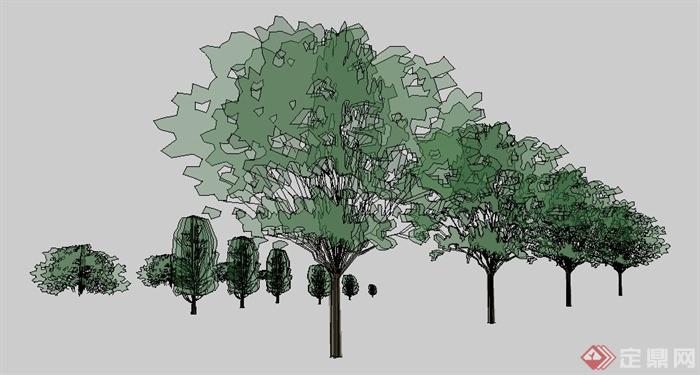 简易行道树植物素材SU模型(1)