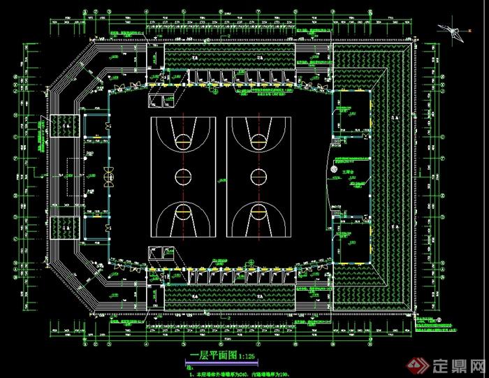 某欧式风格多层篮球体育馆建筑设计cad施工图(4)