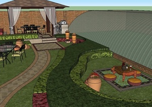 欧式农家小院庭院景观设计SU(草图大师)模型