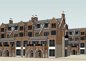 两栋英式风格四层住宅楼建筑设计SU(草图大师)模型