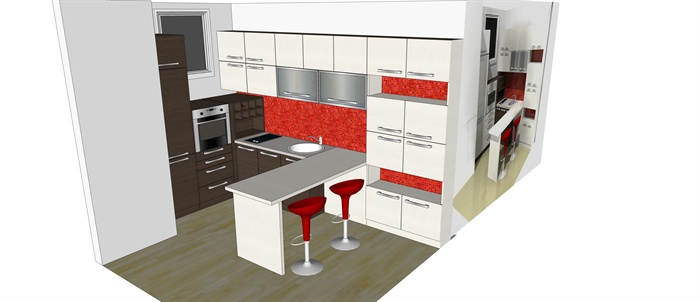 精品现代厨房室内草图大师模型(1)