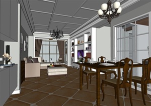 某精品欧式客餐厅室内空间装饰设计SU(草图大师)模型