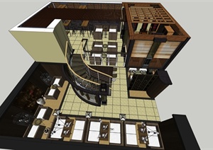 精品现代两层餐饮室内空间装饰设计SU(草图大师)模型