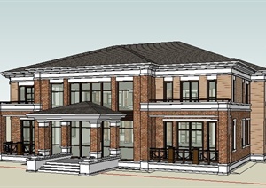 两栋新古典独栋别墅住宅建筑设计SU(草图大师)模型
