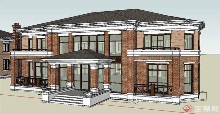 两栋新古典独栋别墅住宅建筑设计su模型(2)