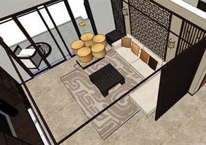 新中式四室三卫家居装修设计SU(草图大师)模型