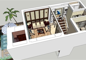 精品美式风格别墅室内空间设计SU(草图大师)模型