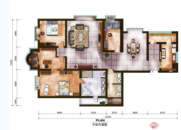豪华四室两厅两卫户型图 PSD素材(1)
