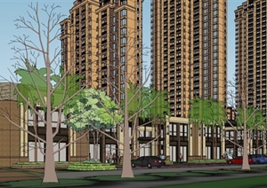 新古典风格商业加住宅地块建筑规划方案SU(草图大师)精致设计模型