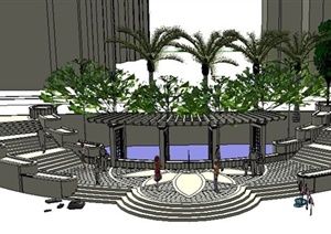 现代台阶组合景观设计SU(草图大师)模型