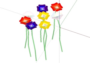 经典不同颜色风花卉植物素材设计SU(草图大师)模型
