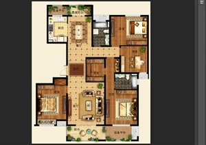 某豪华四室两厅两卫户型图设计PSD效果图