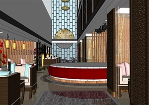 某现代中式风格酒店大厅装饰设计SU(草图大师)模型