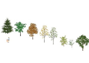 八棵树木植物素材设计SU(草图大师)模型