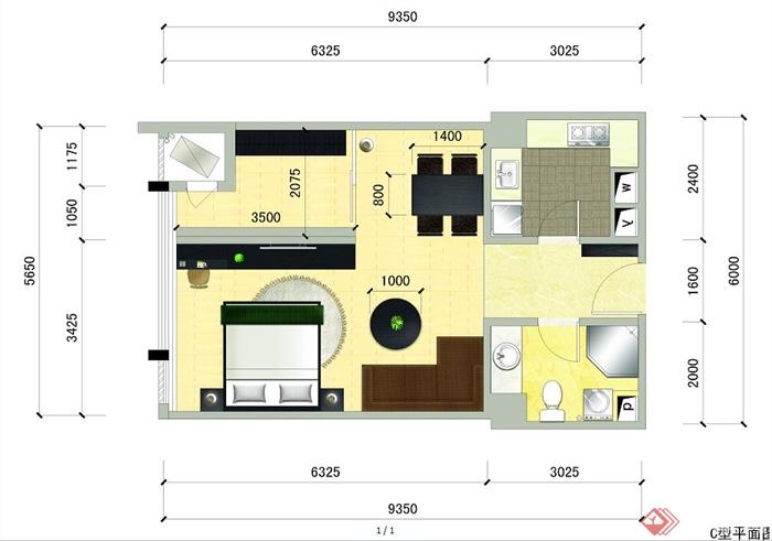 单身公寓户型图 PSD分层素材(1)