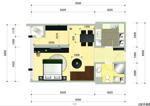 单身公寓户型图 PSD分层素材