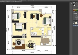 某现代简约四室两厅两卫户型图设计PSD效果