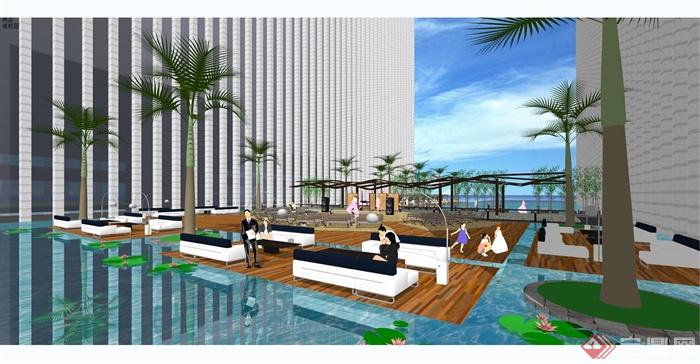 某精致现代风格屋顶游泳池景观规划设计SU模型含JPG图片(8)