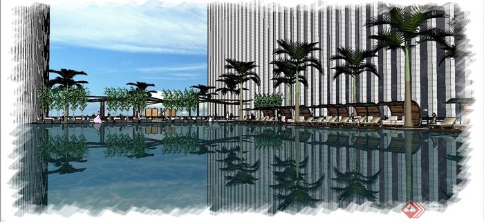 某精致现代风格屋顶游泳池景观规划设计SU模型含JPG图片(11)