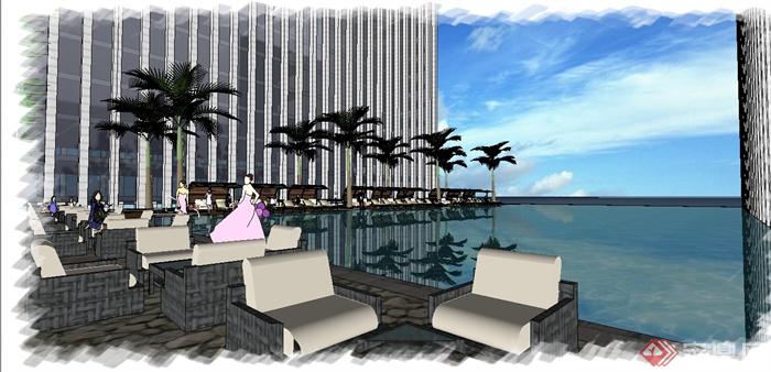 某精致现代风格屋顶游泳池景观规划设计SU模型含JPG图片(12)