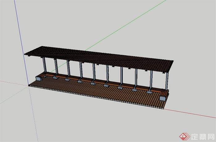 某现代风格木质廊架设计cad方案及su模型(1)