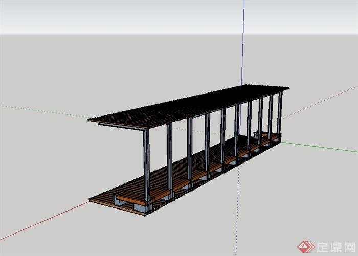 某现代风格木质廊架设计cad方案及su模型(2)